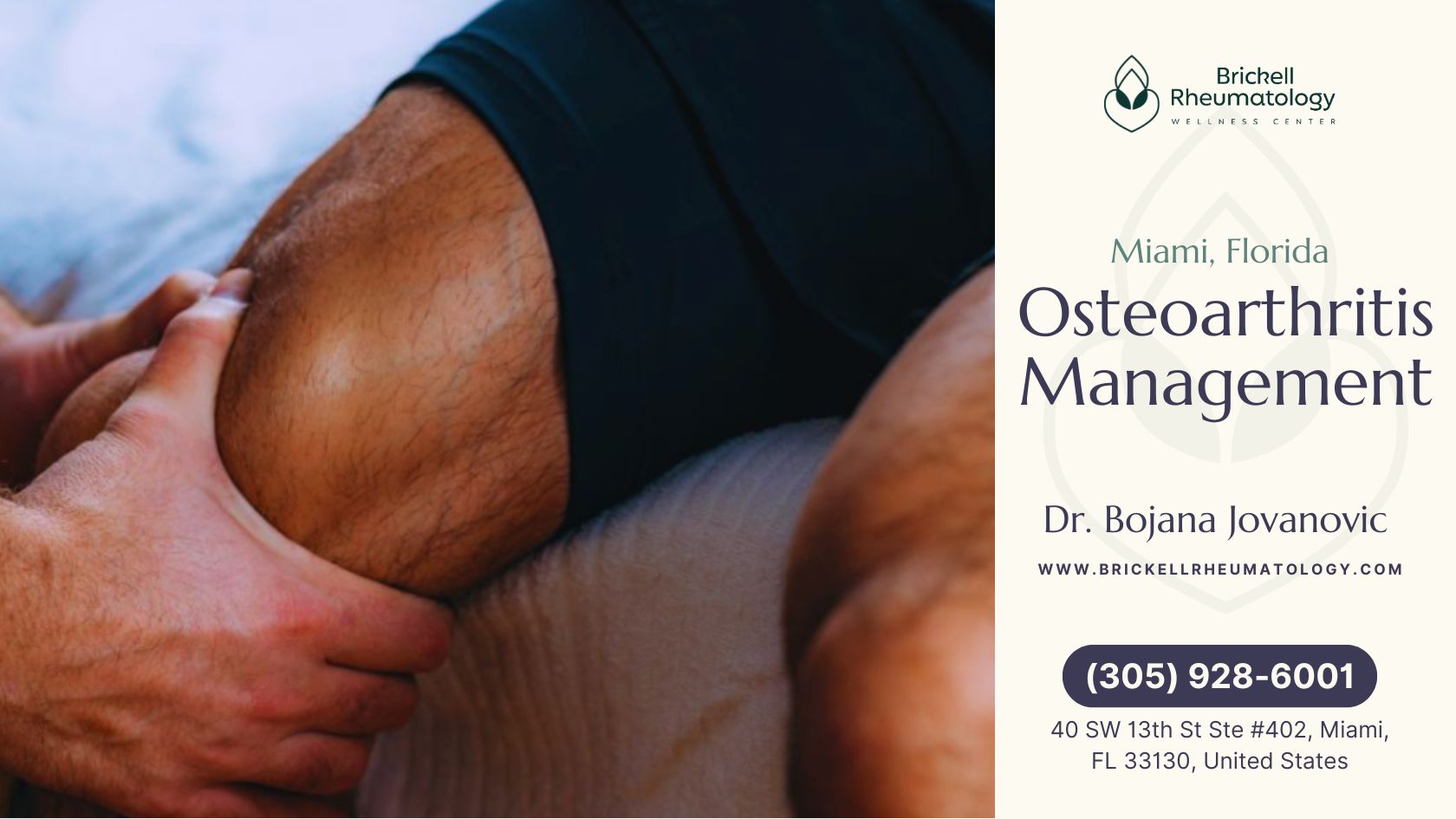 A physical therapist gently applies pressure to a patient's knee during manual therapy to improve joint mobility, ease pain, and strengthen nearby muscles.